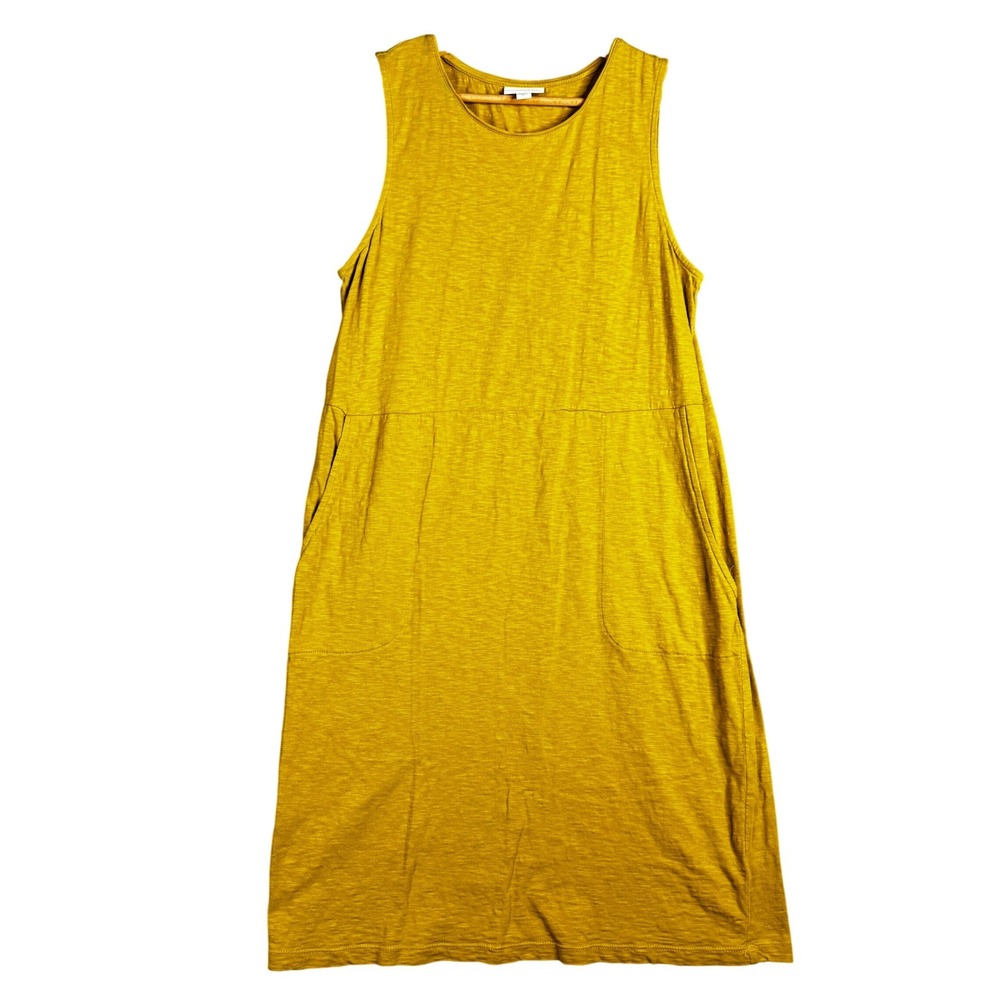 J. Jill Womens Mustard Yellow Slub Knit Cotton Sleeveless Pocket Dress Size S